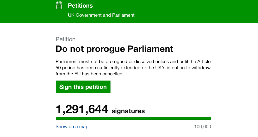 petition ligne suspension parlement britannique brexit